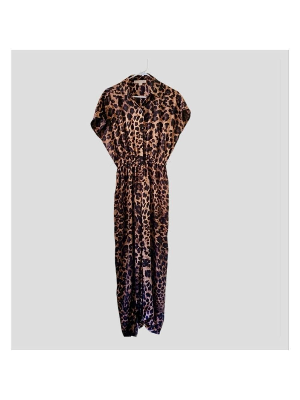 Michael Kors Leopard Print Wide Leg Jumpsuit XS Collared Button Front - Picture 2 of 13